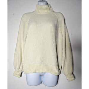 Loft Chenille Sweater Womens XS Cream Ivory Soft Mock Neck Cozy Minimalist Warm